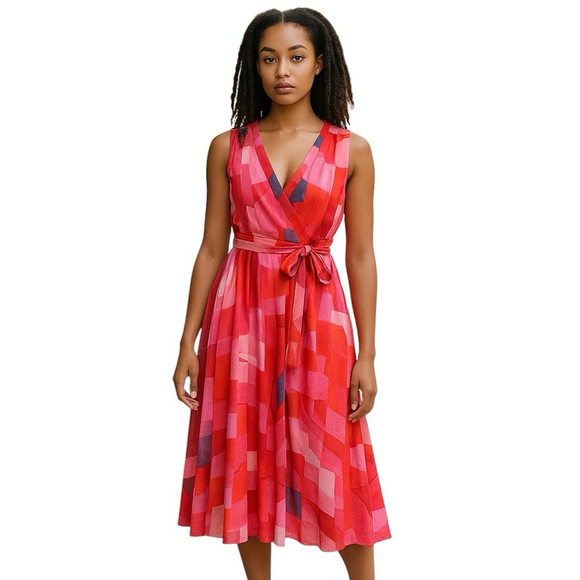 Anthropologie x Eva Franco Pink Rose Painted Sleeveless Midi Dress Size 10 - Picture 2 of 8